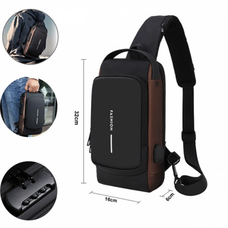USB charging sport sling Anti-theft shoulder bag (brown shape )