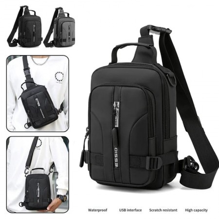 Men's Multifunctional Backpack Waterproof Crossbody Bag (Black Shape)