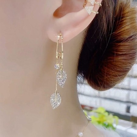 Luxury Opal Leaf Long Tassel Earring